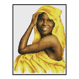 Native Tribal African Woman Yellow Turban Counted Cross stitch Instant Download PDF Pattern