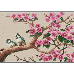 Love Birds Cross Stitch Pattern: Cherry Blossom Tree (PDF Pattern)