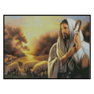 Jesus Christ Good Shepherd Sheep Animals Religious Christianity Counted Cross stitch Instant PDF Pattern