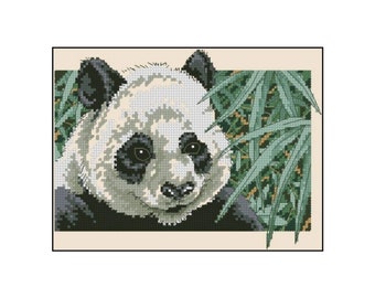 Panda Animali Bambù Albero Natura Ricamo Punto croce Download istantaneo Modello PDF
