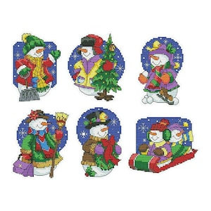 Snowman Christmas Ornaments Cross Stitch Pattern (PDF Download)