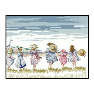 Children Sisters Girls Beach Fun Counted Cross stitch Instant Download PDF Pattern