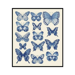 Blue Butterfly Insects Sampler Counted Cross stitch Instant Download PDF Pattern