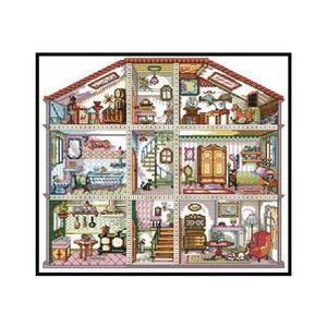 Victoriaans poppenhuisspeelgoed Slaapkamer kinderen geteld kruissteek Instant download pdf-patroon