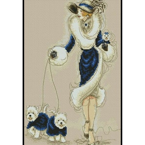 Elegant Woman Lady Dog Terrier People Animals Animation Embroidery Counted Cross stitch Instant Download PDF Pattern