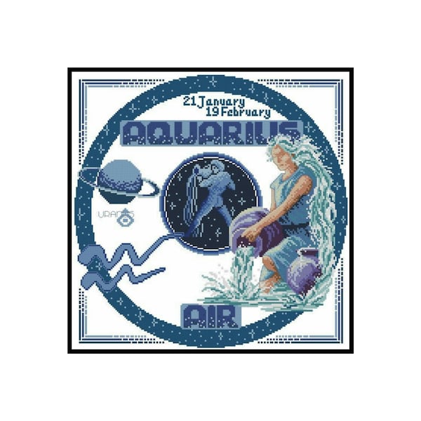 Zodiac Horoscope Sign Aquarius Water Uranus Embroidery Counted Cross stitch Instant Download PDF Pattern