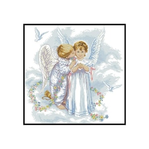 Angels Kiss Love Dove Birds Counted Cross stitch Instant Download PDF Pattern