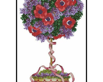 Topiary Spring Season Flowers Pot Plants Embroidery Counted Cross stitch Instant Download PDF Pattern
