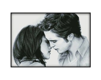 Movie Twilight Saga Kissing Scene Love Couple Counted Cross stitch Instant Download PDF Pattern