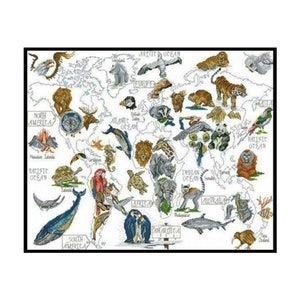 Weltkarte Wildtiere Kreuzstich Instant Download PDF Pattern