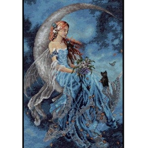 Fantasy Wind Moon Fairy Lady Counted Cross stitch Instant Download PDF Pattern