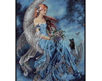 Fantasy Wind Moon Fairy Lady Counted Cross stitch Instant Download PDF Pattern