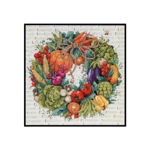 Vegetables Plants Herbs Spicies Wreath Counted Cross stitch Instant Download PDF Pattern