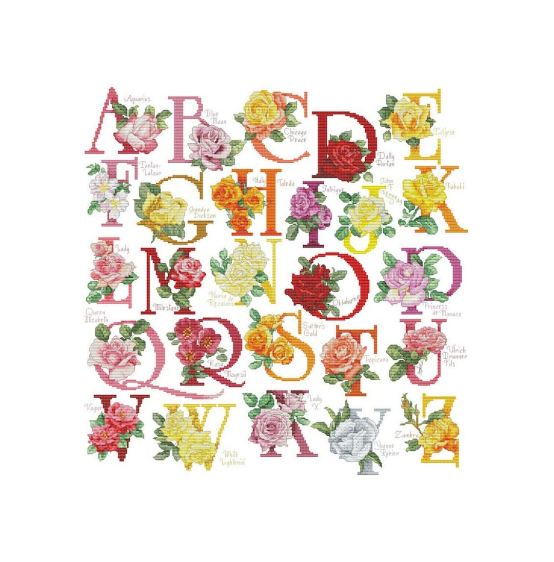 Alphabet Abc Rose Flowers Floral Plants Counted Cross Stitch Instant ...