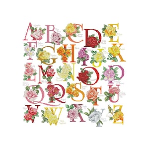 Alphabet Abc Rose Flowers Floral Plants Counted Cross stitch Instant Download PDF Pattern