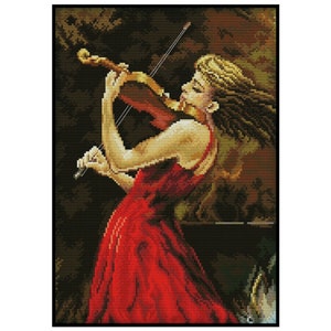 Lady Playing Violin Music Arts Embroidery Counted Cross stitch Instant Download PDF Pattern