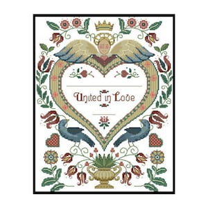Folk Arts Wedding Metric Love United Counted Cross stitch Instant Download PDF Pattern