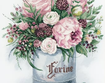 Peony Bouquet Flowers Plants Floral Pot Counted Cross stitch Instant Download PDF Pattern