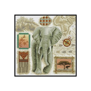 Elefante Mappa della fauna selvatica Animali Foresta Campionatore Ricamo contato PUNTO CROCE Scarica istantaneamente il modello PDF