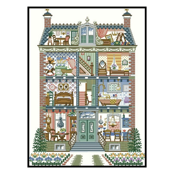 Victorian Dollhouse Toys Counted Cross stitch Instant Download PDF Pattern