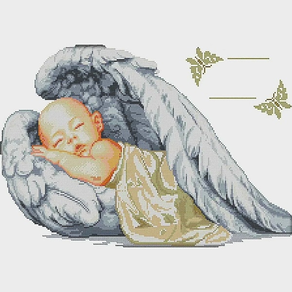 Sleeping Baby Wings Angel Metric Counted Cross stitch Instant Download PDF Pattern