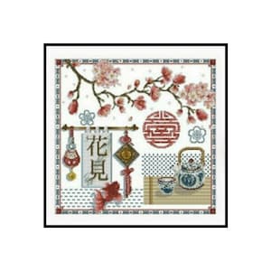 Japanese Motif Sakura Cherry Tree Blossom Flowers Tea Set Sampler Counted Cross stitch Instant Download PDF Pattern