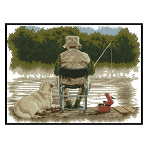 Fischen Freunde Mann Hund Tiere Am See Kreuzstich Stickmuster Anleitung zum sofortigen Download