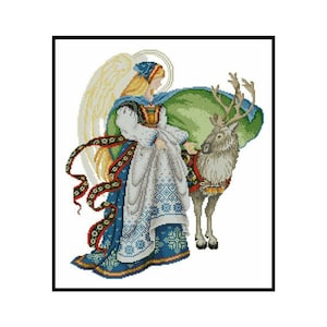 Nordic Angel Deer Animals Counted Cross stitch Instant Download PDF Pattern