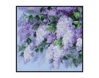 Lilac Flowers Plants Tree Rain Dew Counted Cross stitch Instant Download PDF Pattern