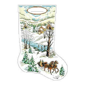 Vacanze Natale Neve Inverno Paesaggio Calza Contato Punto Croce Download Istantaneo PDF Schema