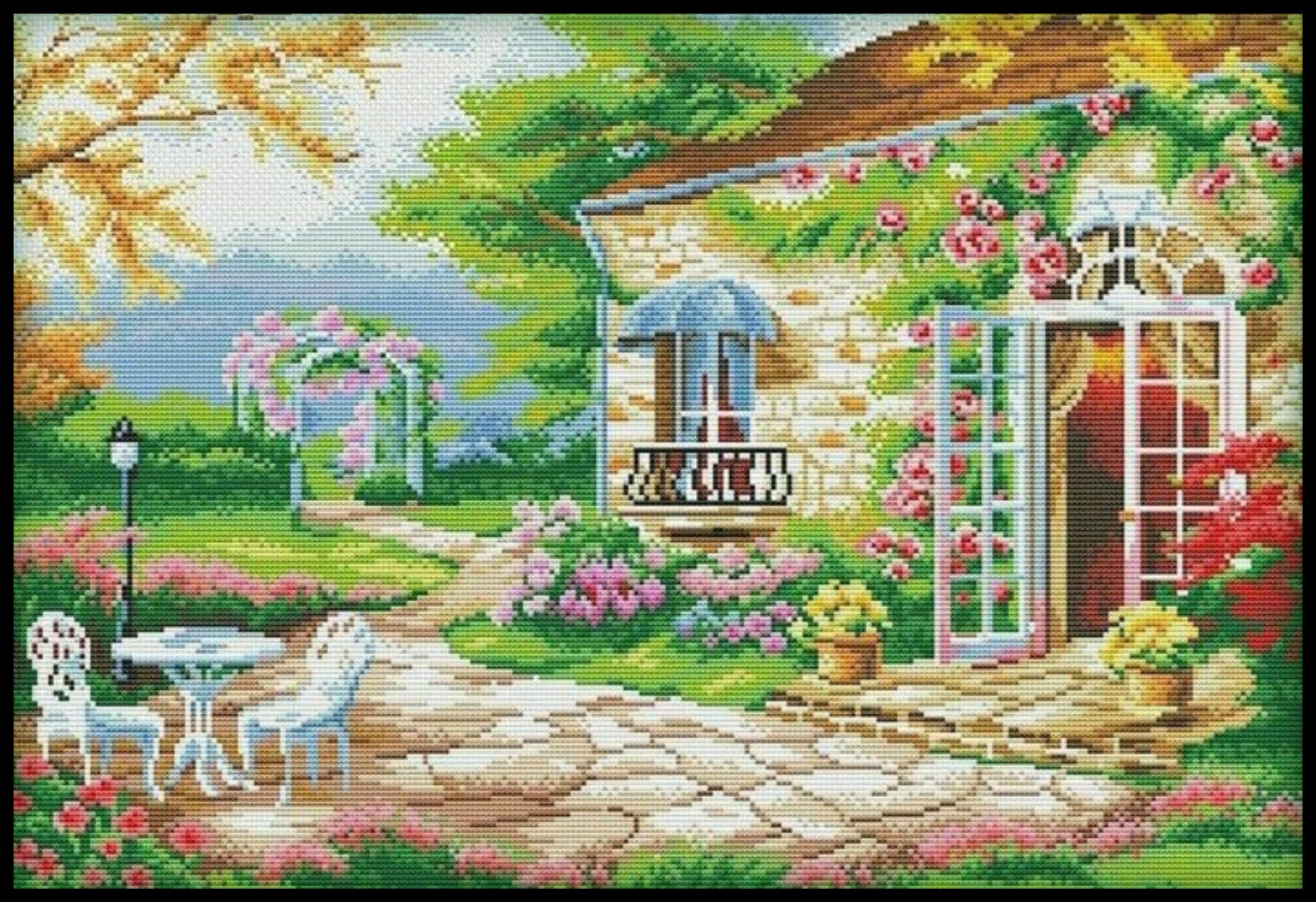 Garden Pathway Cottage Counted Cross Stitch Pattern (PDF Download) - Etsy