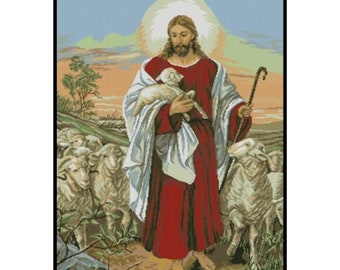 Good Shepherd Pastor Jesus Christ Religious Counted Cross stitch Instant Download PDF Pattern