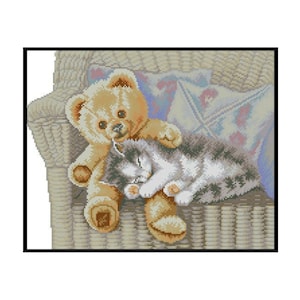 Kitten Cat Teddy Bear Sofa Toys Counted Cross stitch Instant Download PDF Pattern