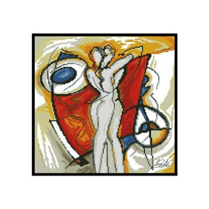 Lovers Abstract Art Embroidery: Counted Cross Stitch Pattern (PDF)