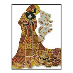 African Woman Cross Stitch Pattern: Tribal Butterfly Silhouette (PDF Pattern)
