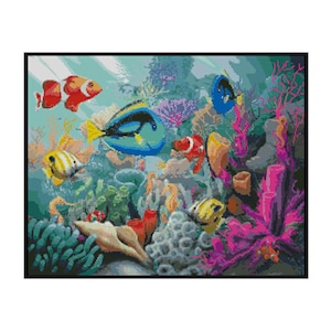 Ocean Caribbean Sea Fish Corals Seashells Nature Counted Cross stitch Instant Download PDF Pattern