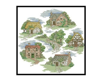 House Cottage Sampler borduurwerk geteld kruissteek pdf-patroon direct downloaden