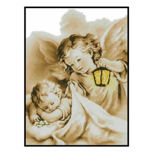 Guardian Angel Sleeping Child Counted Cross stitch Instant Download PDF Pattern