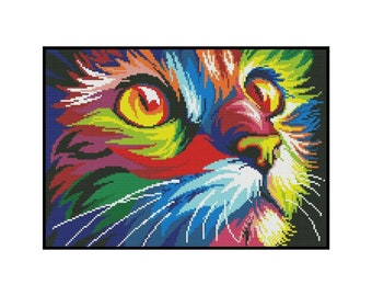 Pop art Abstract Rainbow Colourful Cat Animals Counted Cross stitch Instant Download PDF Pattern