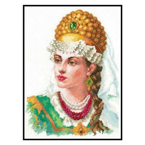 Slavic Wedding Dress Cross Stitch Pattern: Folklore Woman Portrait (PDF Pattern)