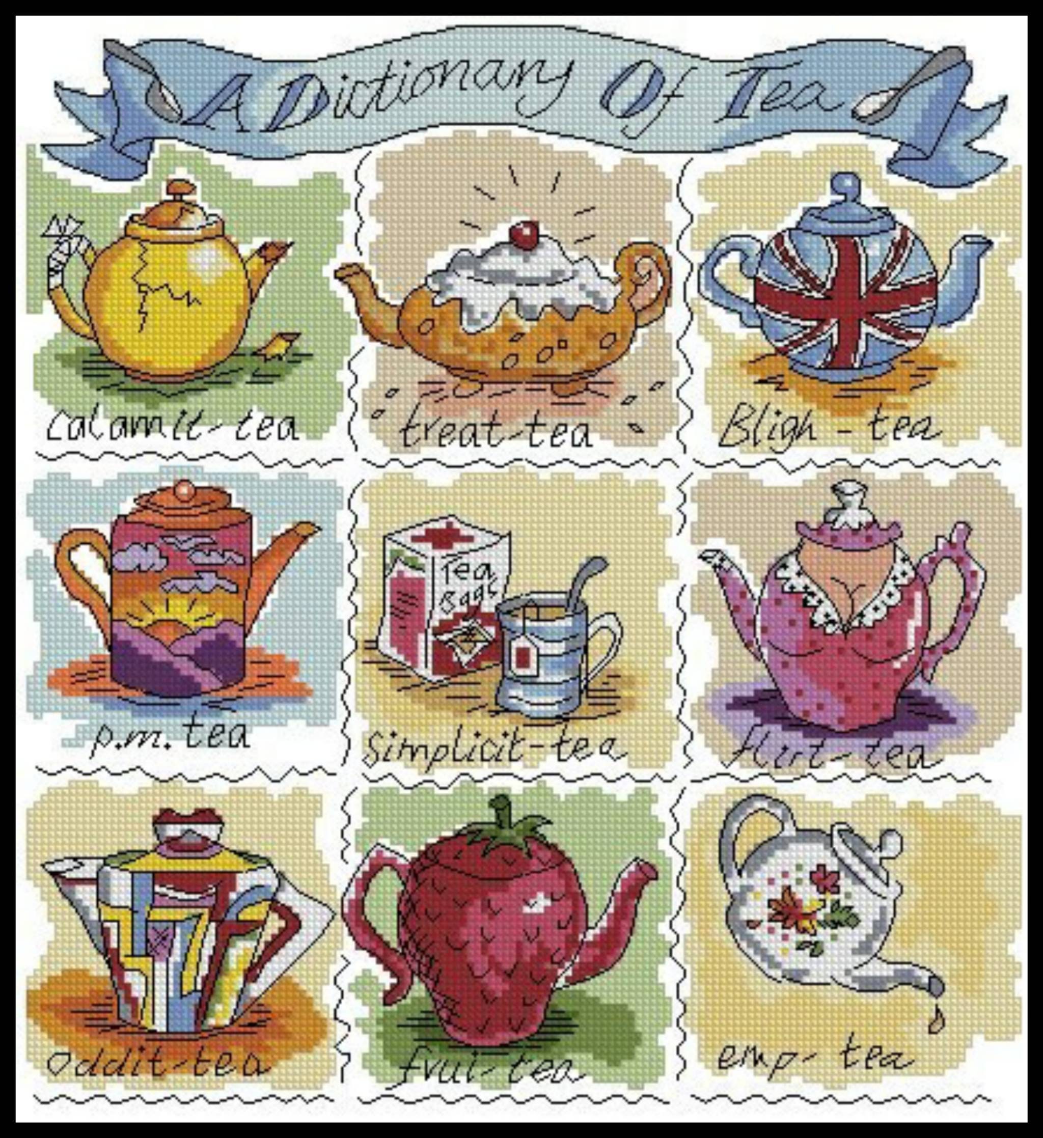 Tea Dictionary Kettle Pot Kitchen Counted Cross Stitch Instant Etsy