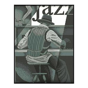 Jazz Musician Pianist Music Piano Embroidery Counted Cross stitch Instant Download PDF Pattern