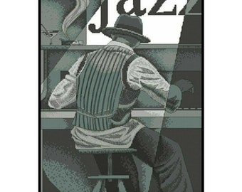 Jazz Musician Pianist Music Piano Embroidery Counted Cross stitch Instant Download PDF Pattern