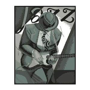 Jazz Musician Electric Guitar Music Embroidery Counted Cross stitch Instant Download PDF Pattern
