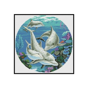 Dolphins Cross Stitch Pattern: Ocean Reef Embroidery (PDF Pattern)