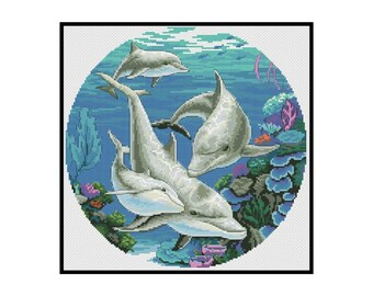 イルカのカップルのクロスステッチパターン、海の生き物のカウント