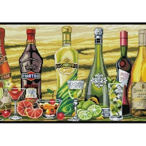 Cocktail & Liquor Bottles Counted Cross Stitch Pattern (PDF Download)