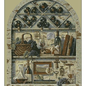 Wine Beverage Drinks Cabinet Counted Cross stitch Instant Download PDF Pattern
