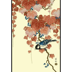 Red Ivy Leaves Plants Blue Bird Counted Cross stitch Instant Download PDF Pattern