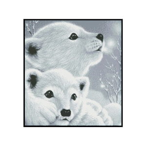 Polar Bear Cub Cross Stitch Pattern: Winter Arctic Animals (PDF Download)